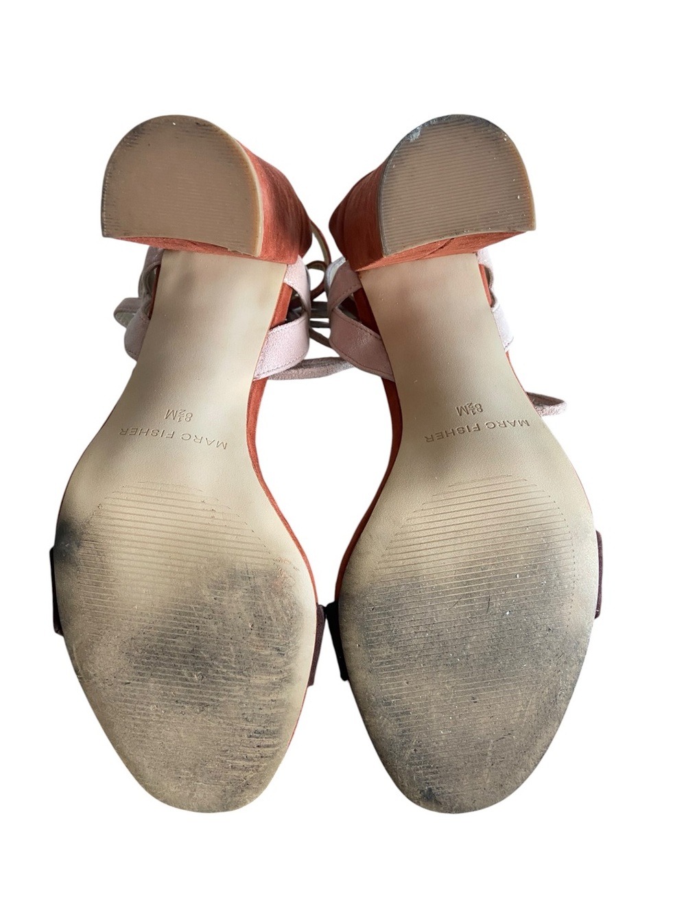 Marc Fisher Suede Two-Tone Lace-Up Block Heel Sandals - Rust & Blush - Picture 11 of 13